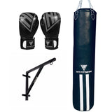 Hit Fitness 4ft Punch Bag, Leather Boxing Gloves with Folding Rack